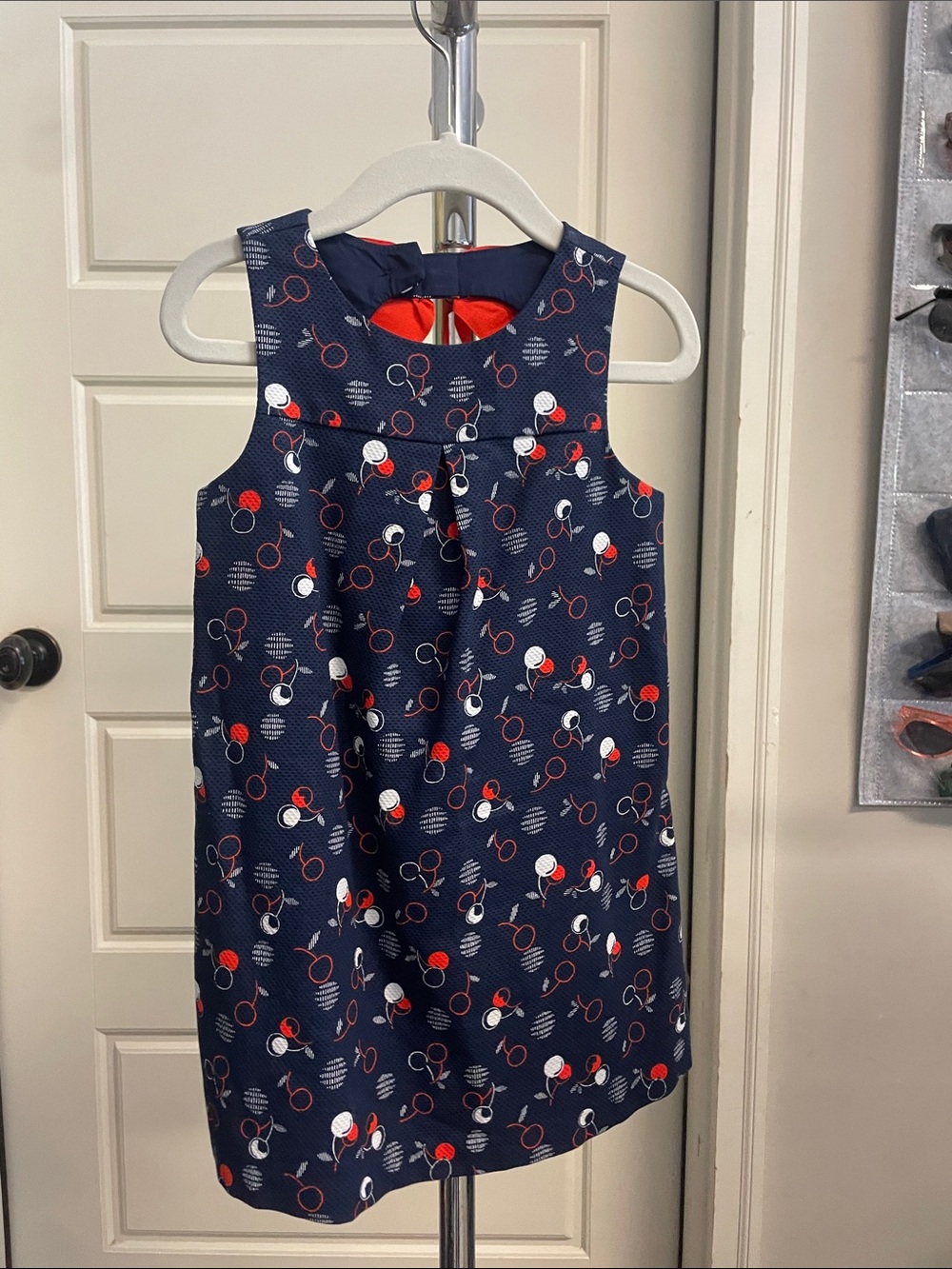 Janie and Jack Navy Cherry Print Dress with Bow Detailed Back